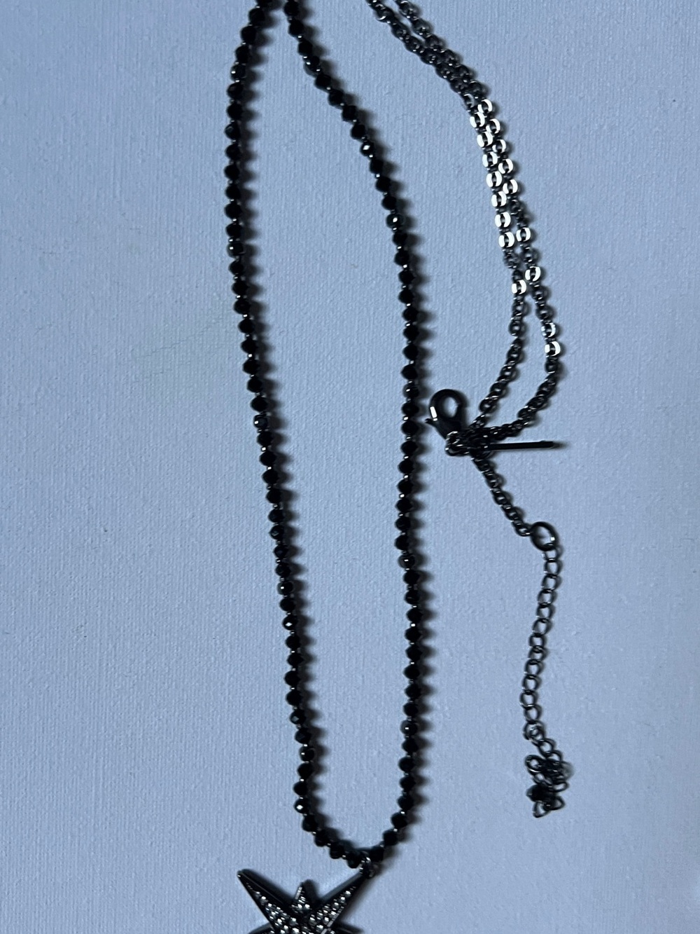 WHBM Celestial Crystal North Star Pendant Beaded Necklace Gunmetal Silver Tone